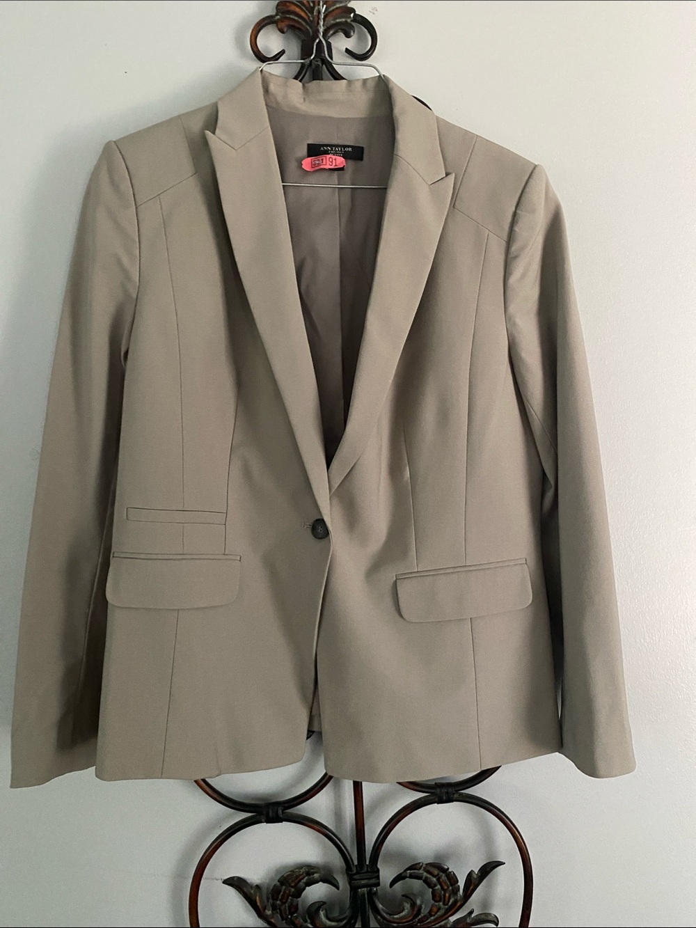 Ann Taylor Taupe Single-Button Tailored Blazer
